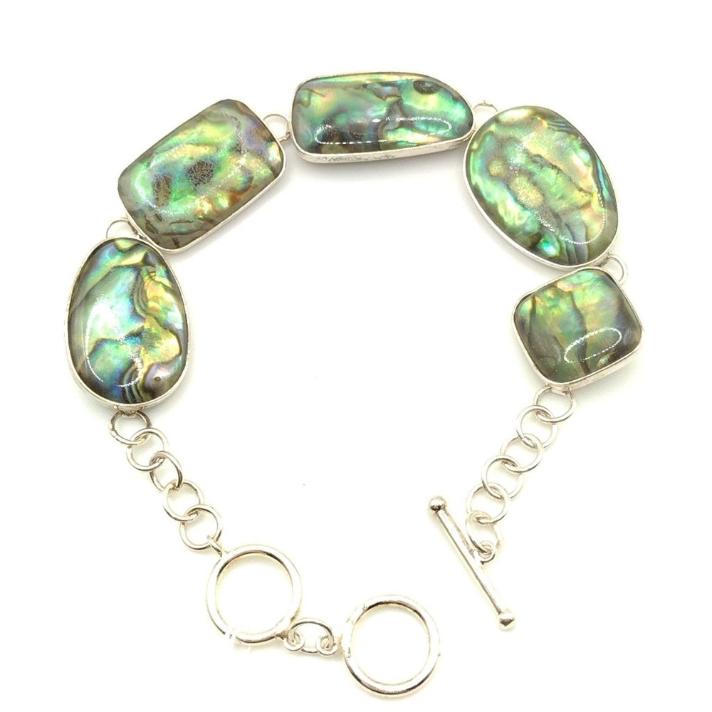 Sterling Silver Vintage Lucas Lameth Abalone Shell 8" Toggle Bracelet